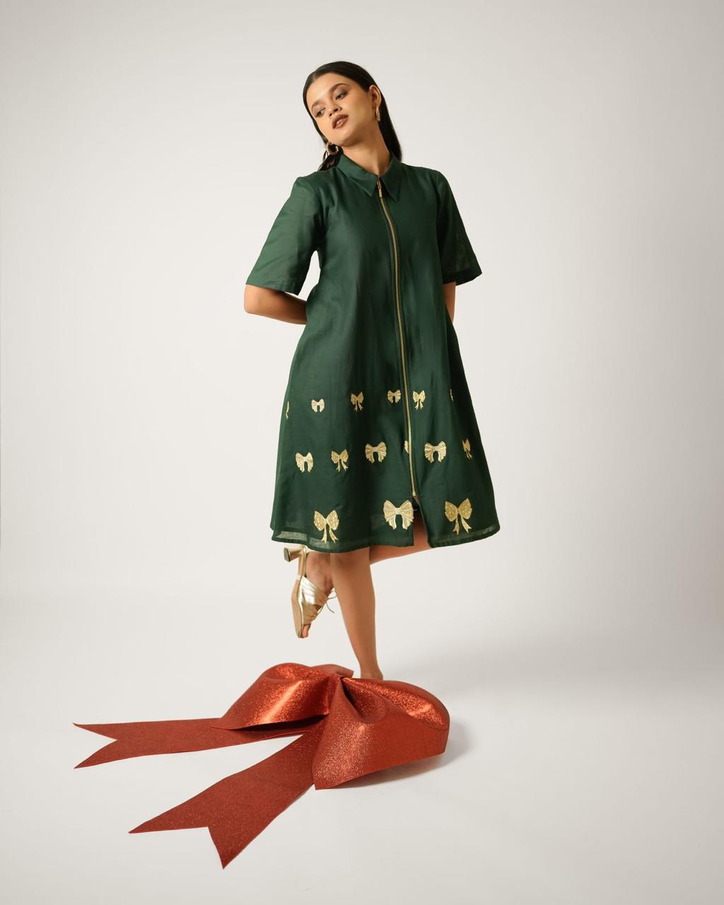 green tinsel dress No Boundaries Christmas Tree Tinsel Mini Dress, Womens